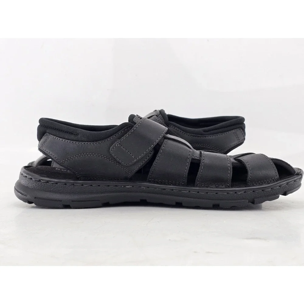 Rockport Darwyn Fisherman Sandals Mens 11 Black Leather Comfort - Excellent